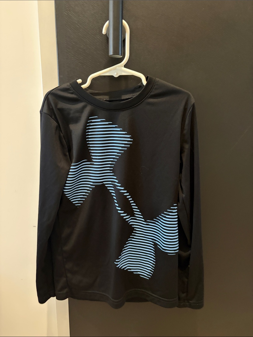 Under Armour Black Long Sleeve Shirt with Light Blue Striped Logo